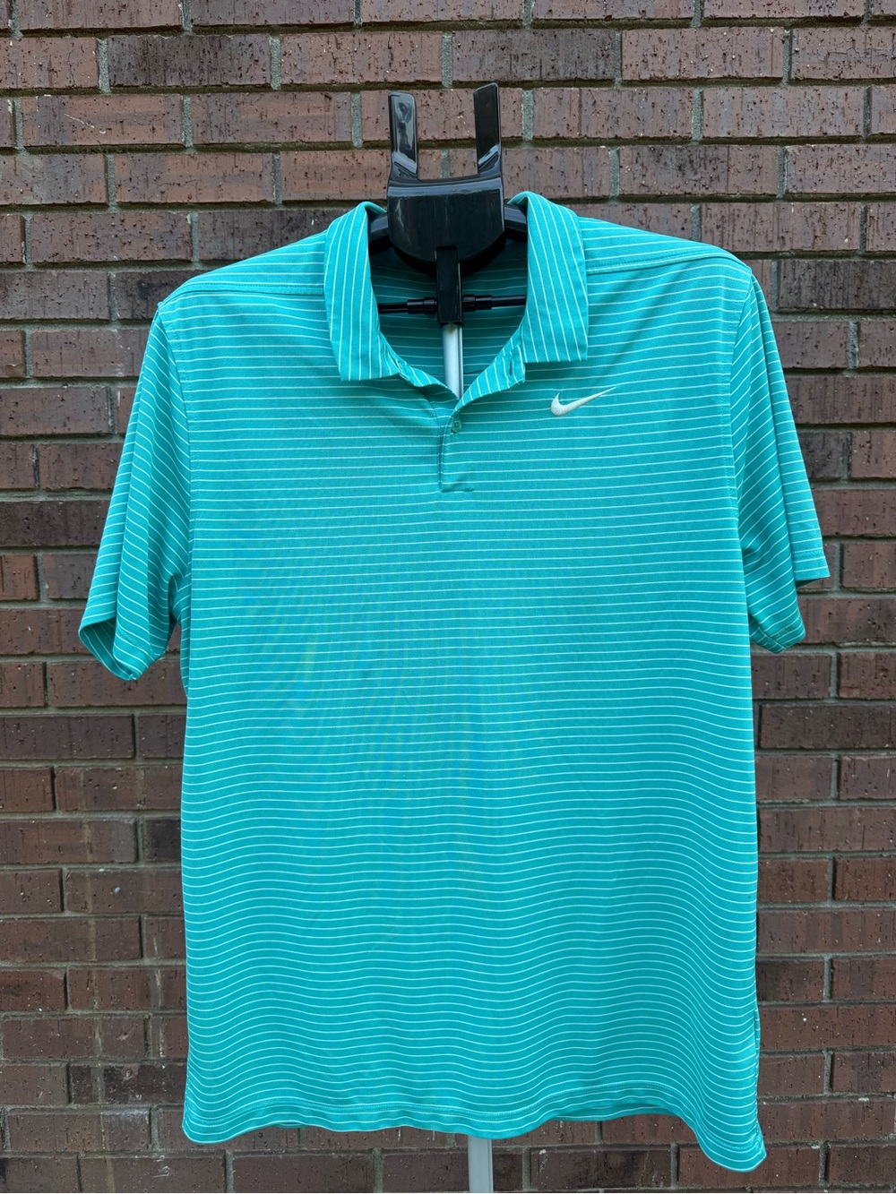 Nike Dri-FIT Victory Striped Golf Polo Shirt Top Men's Size Large Aqua White